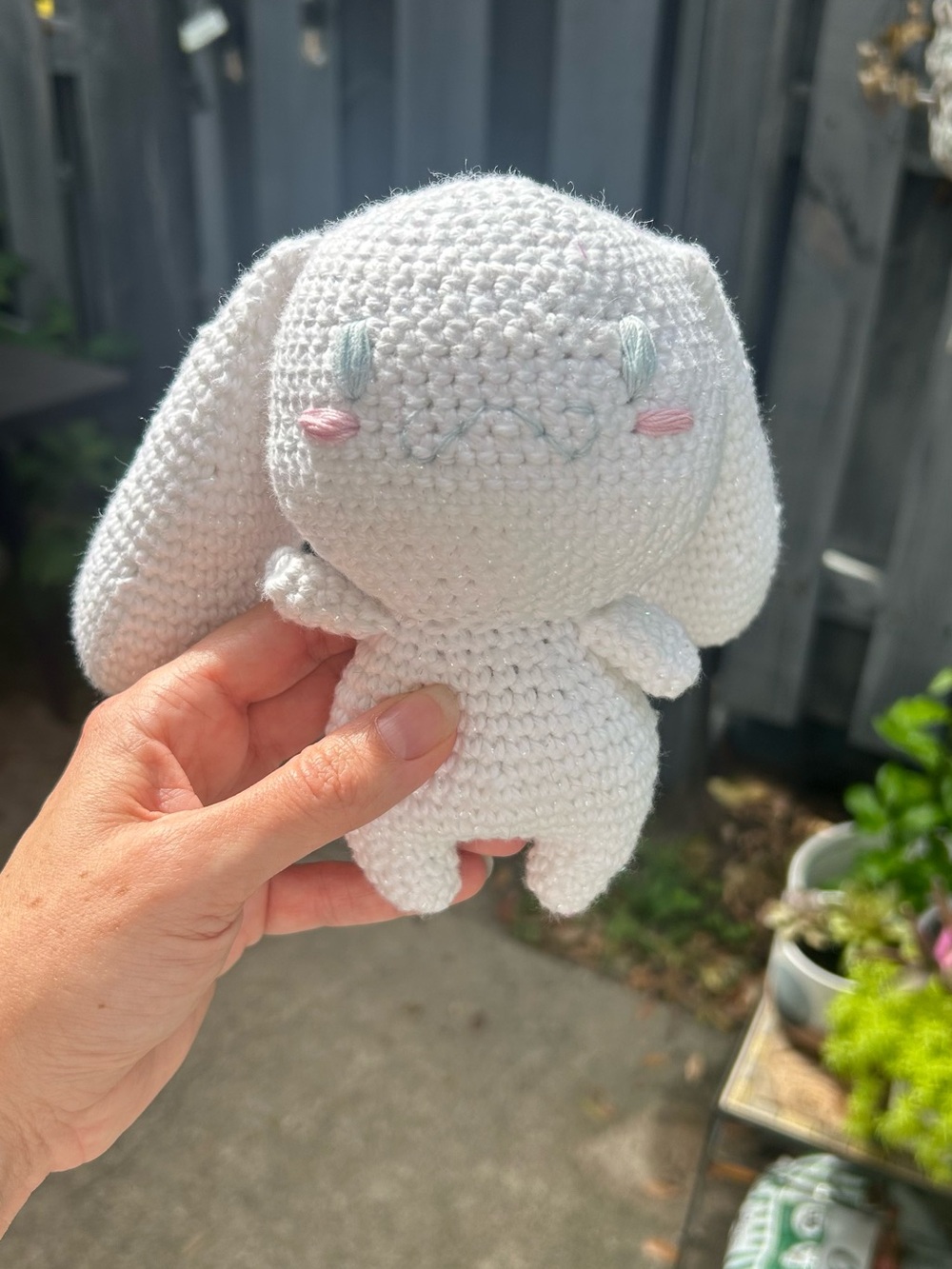 Handmade White Sparkly Crocheted Amigurumi Cinnamorol Plushie